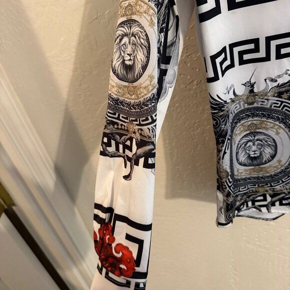 Pavini Long Sleeve Button Up Gold Baroque Lion Dress Shirt - Picture 4 of 10